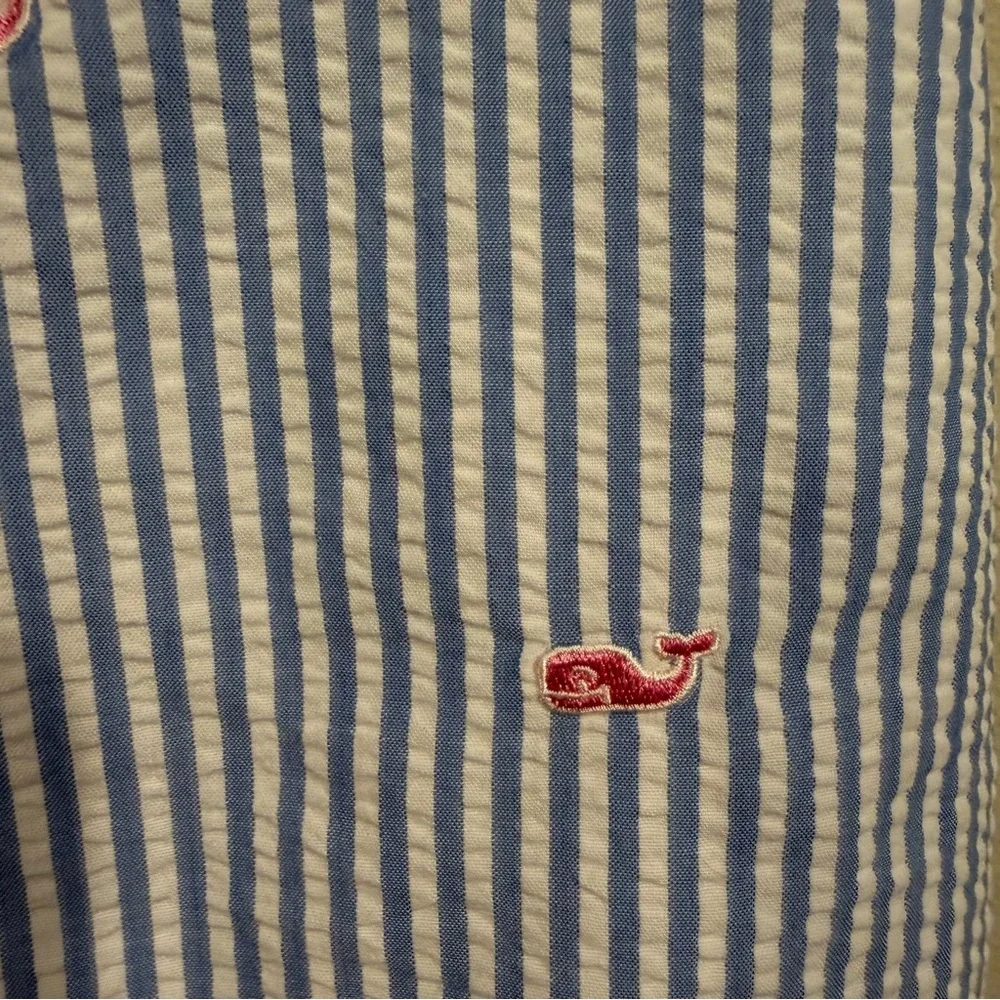 Vineyard Vines Girls Seersucker Pink Whale Skirt Blue White Striped Size 14 - Picture 3 of 5